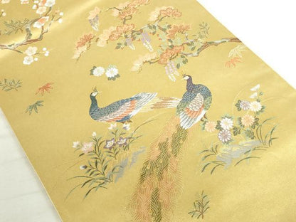 平和屋本店●太鼓柄袋帯　唐織　孔雀絵文　金泥箔　本金箔　正絹　逸品　DABI5513op