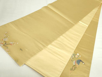 平和屋本店●太鼓柄袋帯　唐織　孔雀絵文　金泥箔　本金箔　正絹　逸品　DABI5513op