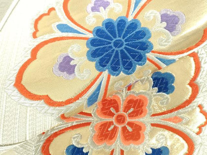 平和屋本店▼六通柄袋帯　唐織　舞花　九百錦　ホワイトゴールド箔　二丁箔　本金箔　正絹　逸品　DABI5514op