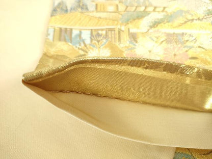 平和屋本店▼六通柄袋帯　風景花文　紹彩錦　本金箔　正絹　逸品　DABI5515op