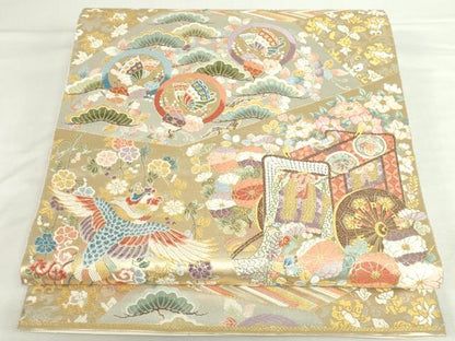 平和屋本店▼六通柄袋帯　唐織　裂取能衣吉祥文　本金箔　正絹　逸品　DABI5518op