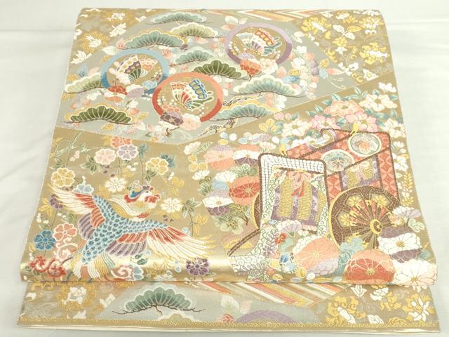平和屋本店▼六通柄袋帯　唐織　裂取能衣吉祥文　本金箔　正絹　逸品　DABI5518op