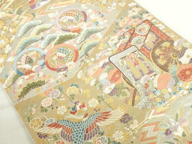 平和屋本店▼六通柄袋帯　唐織　裂取能衣吉祥文　本金箔　正絹　逸品　DABI5518op