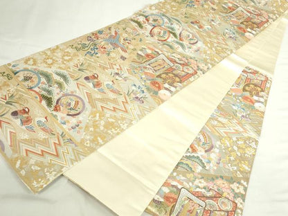 平和屋本店▼六通柄袋帯　唐織　裂取能衣吉祥文　本金箔　正絹　逸品　DABI5518op