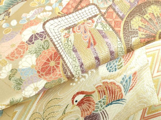 平和屋本店▼六通柄袋帯　唐織　裂取能衣吉祥文　本金箔　正絹　逸品　DABI5518op