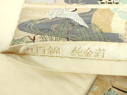 平和屋本店▼六通柄袋帯　唐織　九百錦　飛鶴風景花文　純金箔　正絹　逸品　DABI5519op