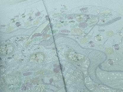 平和屋着物▼中国三大刺繍　スワトウ刺繍　汕頭刺繍　総刺繍　訪問着　道長地紙花文　正絹　逸品　DABI5522op