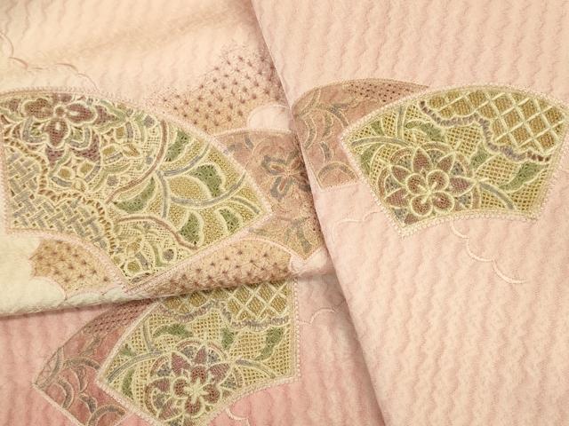 平和屋着物▼中国三大刺繍　スワトウ刺繍　汕頭刺繍　総刺繍　訪問着　地紙花文　暈し染め　金彩　正絹　逸品　DABI5531op