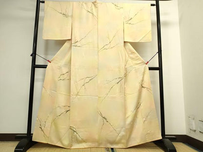 平和屋着物▼上質な小紋　手描き　枝花　暈し染め　正絹　逸品　DABI5535op