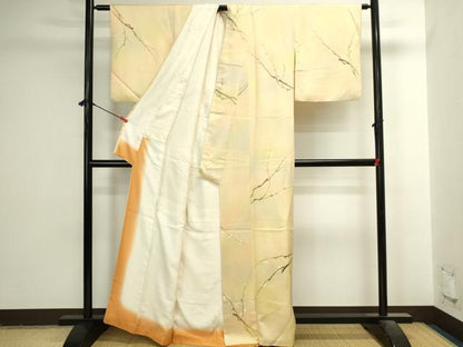 平和屋着物▼上質な小紋　手描き　枝花　暈し染め　正絹　逸品　DABI5535op
