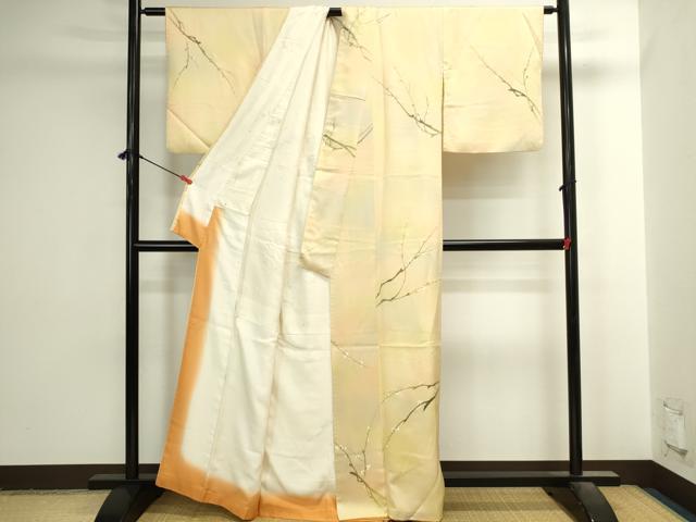 平和屋着物▼上質な小紋　手描き　枝花　暈し染め　正絹　逸品　DABI5535op