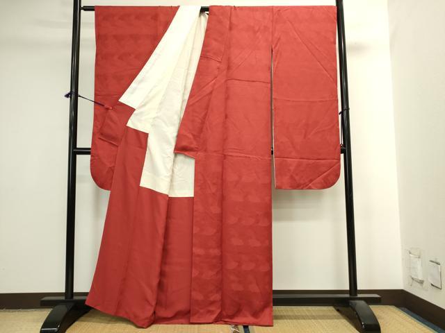 平和屋着物●豪華振袖　舞扇地紋　弁柄色　正絹　逸品　DABI5536op
