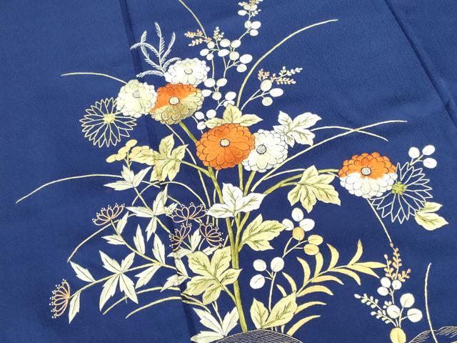 平和屋着物▼訪問着　総刺繍　草花　金糸　正絹　逸品　DABI5540op