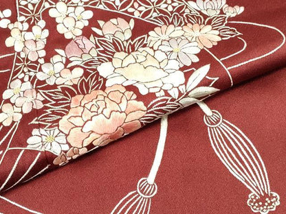平和屋着物▼中国三大刺繍　相良刺繍　総刺繍　訪問着　扇面花文　正絹　逸品　DABI5542op