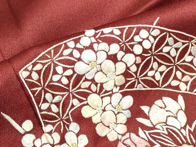 平和屋着物▼中国三大刺繍　相良刺繍　総刺繍　訪問着　扇面花文　正絹　逸品　DABI5542op