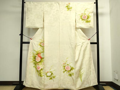 平和屋着物▼訪問着　手描き　菊　正絹　逸品　DABI5545op