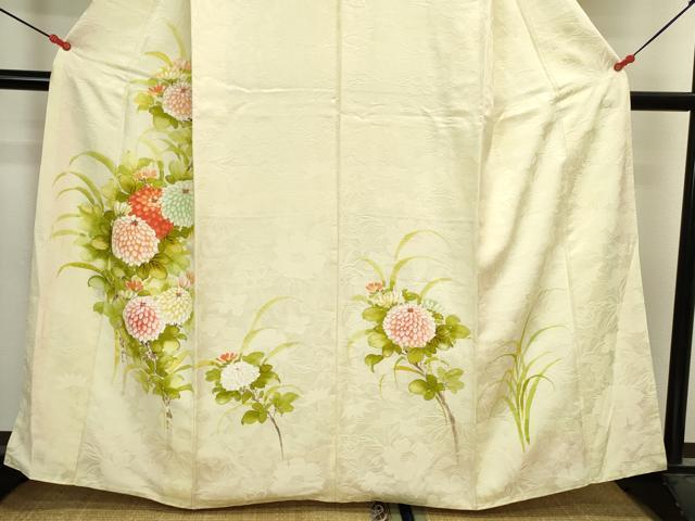 平和屋着物▼訪問着　手描き　菊　正絹　逸品　DABI5545op