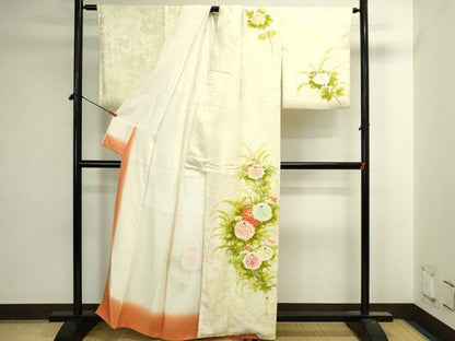 平和屋着物▼訪問着　手描き　菊　正絹　逸品　DABI5545op