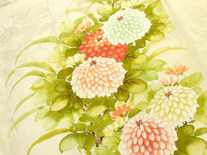 平和屋着物▼訪問着　手描き　菊　正絹　逸品　DABI5545op
