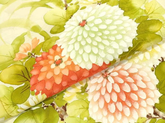 平和屋着物▼訪問着　手描き　菊　正絹　逸品　DABI5545op