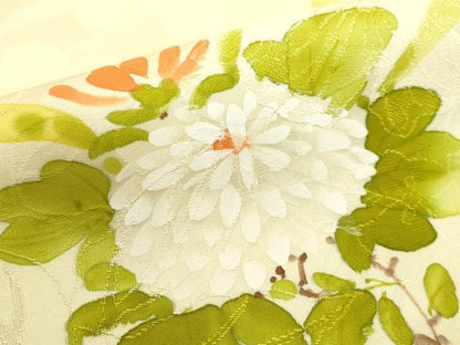平和屋着物▼訪問着　手描き　菊　正絹　逸品　DABI5545op