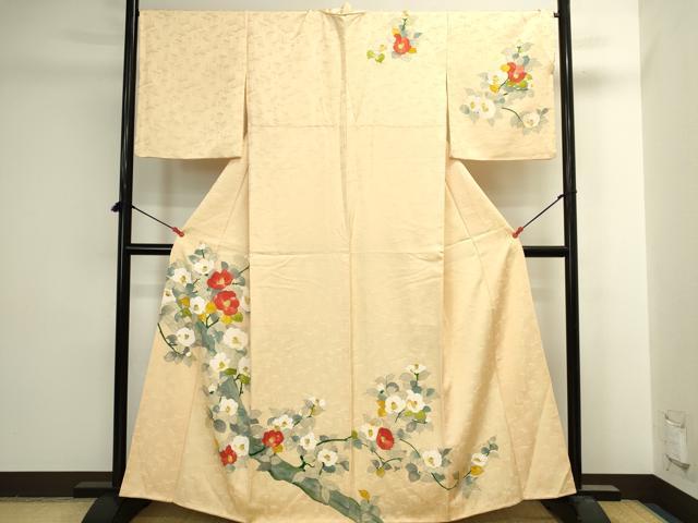 平和屋着物▼訪問着　手描き　枝花　正絹　逸品　DABI5546op