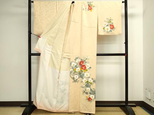 平和屋着物▼訪問着　手描き　枝花　正絹　逸品　DABI5546op