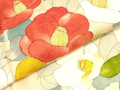 平和屋着物▼訪問着　手描き　枝花　正絹　逸品　DABI5546op