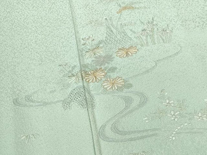 平和屋着物●中国三大刺繍　スワトウ刺繍　汕頭刺繍　総刺繍　訪問着　風景花松文　金糸　正絹　逸品　DABI5547op