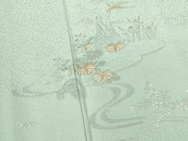 平和屋着物●中国三大刺繍　スワトウ刺繍　汕頭刺繍　総刺繍　訪問着　風景花松文　金糸　正絹　逸品　DABI5547op