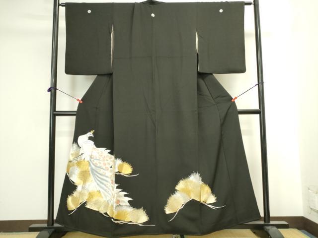 平和屋着物▼豪華黒留袖　総刺繍　孔雀松文　金銀糸　正絹　逸品　DABI5548op