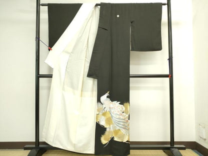 平和屋着物▼豪華黒留袖　総刺繍　孔雀松文　金銀糸　正絹　逸品　DABI5548op