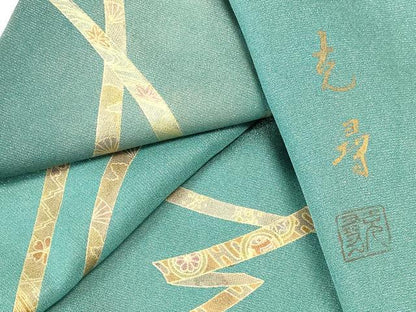 平和屋着物▼訪問着　作家物　鬘帯花文　金彩　金通し地　正絹　逸品　DABI5553op