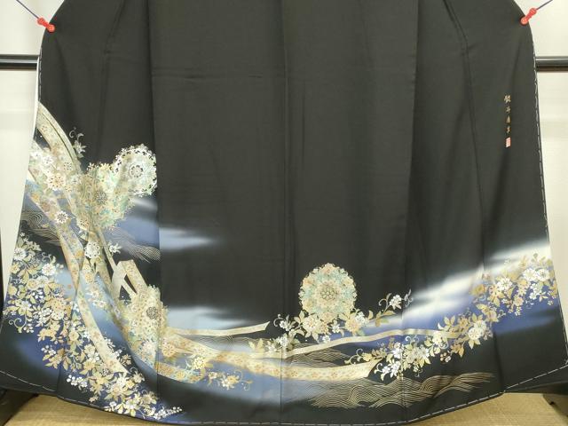 平和屋着物●豪華黒留袖　作家物　螺鈿　ラインストーン　熨斗唐草　暈し染め　金銀彩　正絹　逸品　未使用　DABI5555op