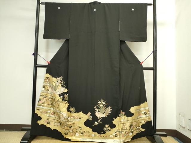 平和屋着物▼豪華黒留袖　作家物　螺鈿　花鳥文　金銀彩　正絹　逸品　DABI5556op