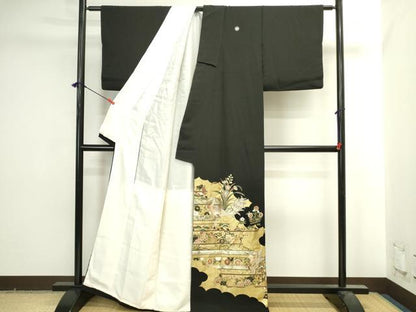 平和屋着物▼豪華黒留袖　作家物　螺鈿　花鳥文　金銀彩　正絹　逸品　DABI5556op