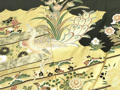 平和屋着物▼豪華黒留袖　作家物　螺鈿　花鳥文　金銀彩　正絹　逸品　DABI5556op