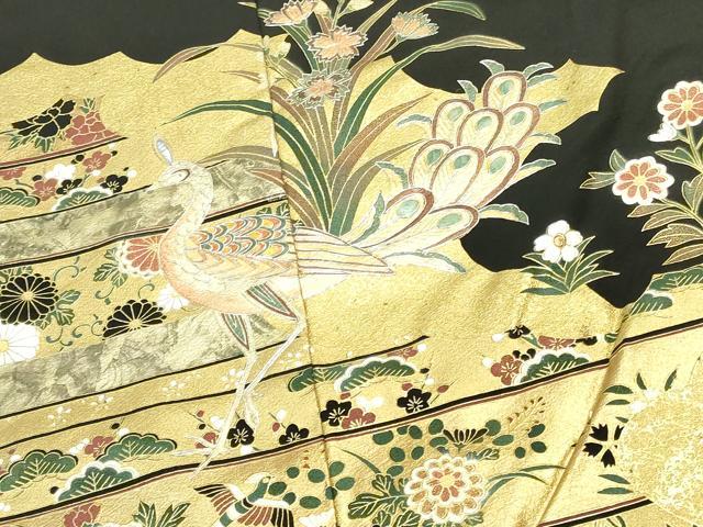 平和屋着物▼豪華黒留袖　作家物　螺鈿　花鳥文　金銀彩　正絹　逸品　DABI5556op