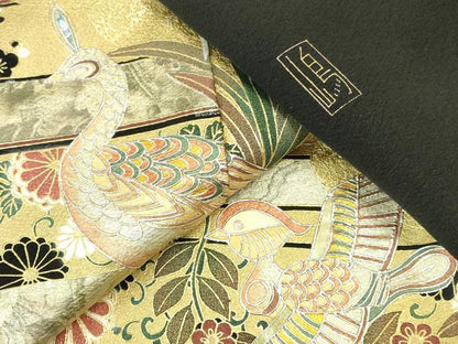 平和屋着物▼豪華黒留袖　作家物　螺鈿　花鳥文　金銀彩　正絹　逸品　DABI5556op