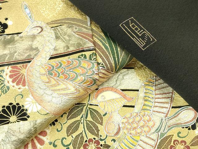 平和屋着物▼豪華黒留袖　作家物　螺鈿　花鳥文　金銀彩　正絹　逸品　DABI5556op