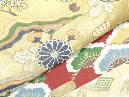 平和屋着物▼豪華色留袖　寿光織　横段吉祥花文　金銀糸　正絹　逸品　DABI5558op