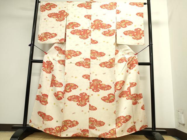平和屋着物▼上質な小紋　雲取花文　金通し地　正絹　逸品　DABI5561op