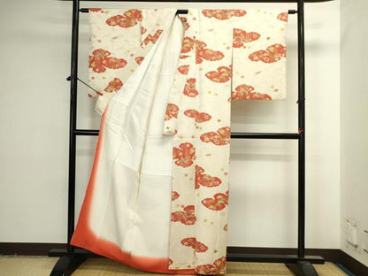 平和屋着物▼上質な小紋　雲取花文　金通し地　正絹　逸品　DABI5561op