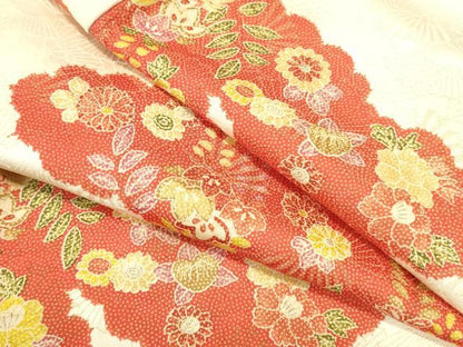平和屋着物▼上質な小紋　雲取花文　金通し地　正絹　逸品　DABI5561op