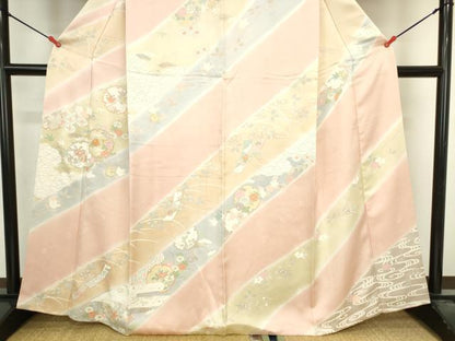 平和屋着物●訪問着　駒刺繍　雪輪花文　暈し染め　金彩　正絹　逸品　DABI5568op