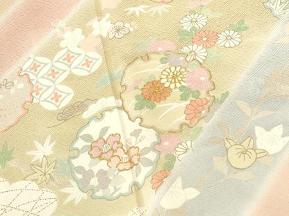 平和屋着物●訪問着　駒刺繍　雪輪花文　暈し染め　金彩　正絹　逸品　DABI5568op