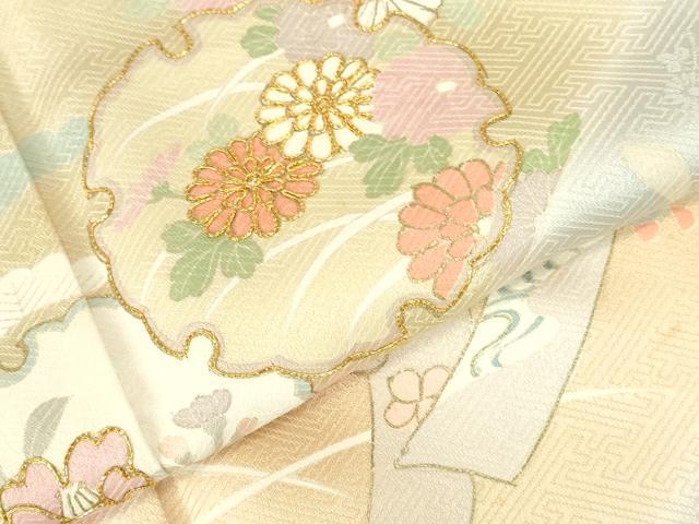 平和屋着物●訪問着　駒刺繍　雪輪花文　暈し染め　金彩　正絹　逸品　DABI5568op