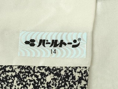 平和屋着物●訪問着　市松花文　黒地　鬼しぼ縮緬　正絹　逸品　DABI5571op