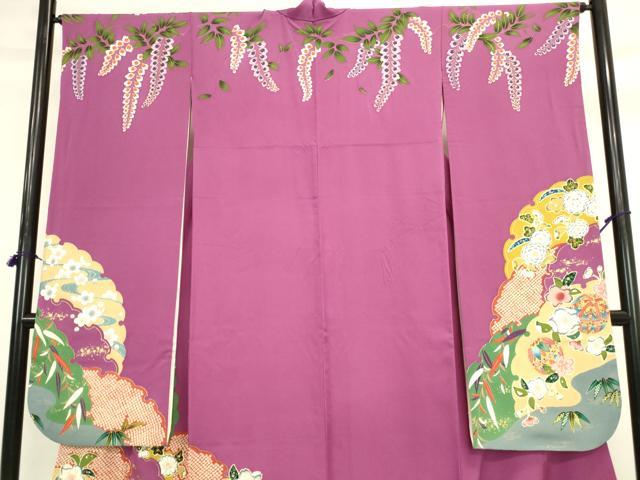平和屋着物●ファッションデザイナー 花井幸子　振袖　駒刺繍　辻が花　雪輪花文　金彩　正絹　逸品　DABI5578op