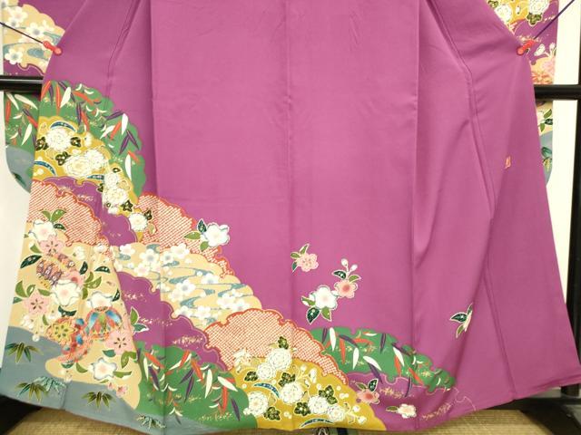 平和屋着物●ファッションデザイナー 花井幸子　振袖　駒刺繍　辻が花　雪輪花文　金彩　正絹　逸品　DABI5578op